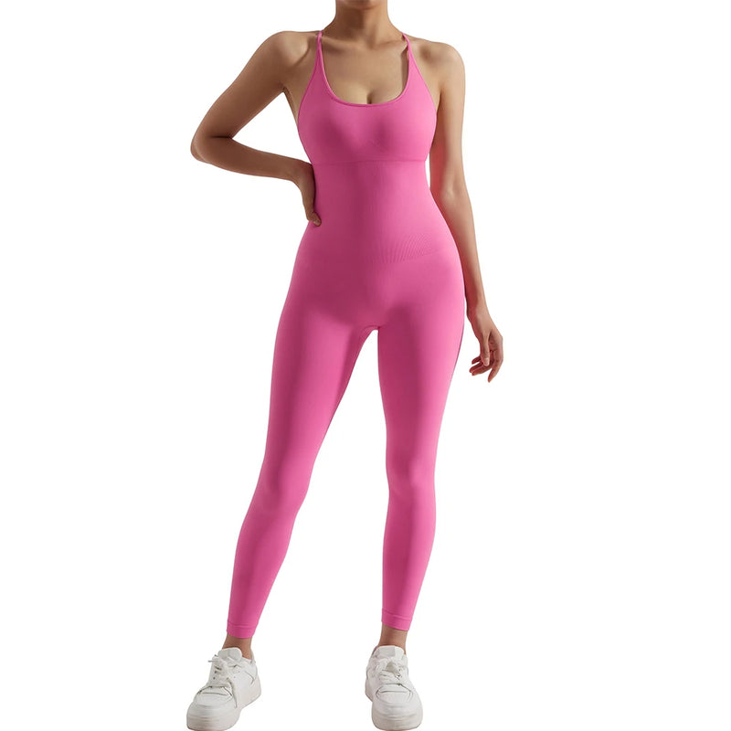 Macacão Fitness Feminino Cintura Modeladora – Alças Cruzadas e Efeito Levanta Bumbum