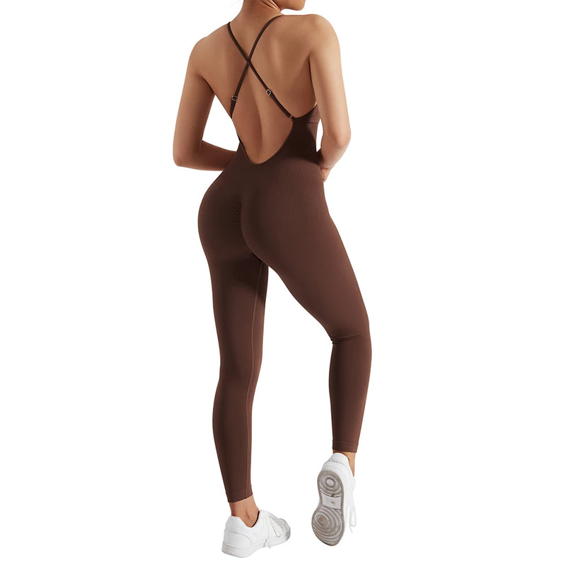 Macacão Fitness Feminino Cintura Modeladora – Alças Cruzadas e Efeito Levanta Bumbum