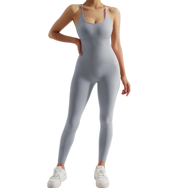 Macacão Fitness Feminino Cintura Modeladora – Alças Cruzadas e Efeito Levanta Bumbum