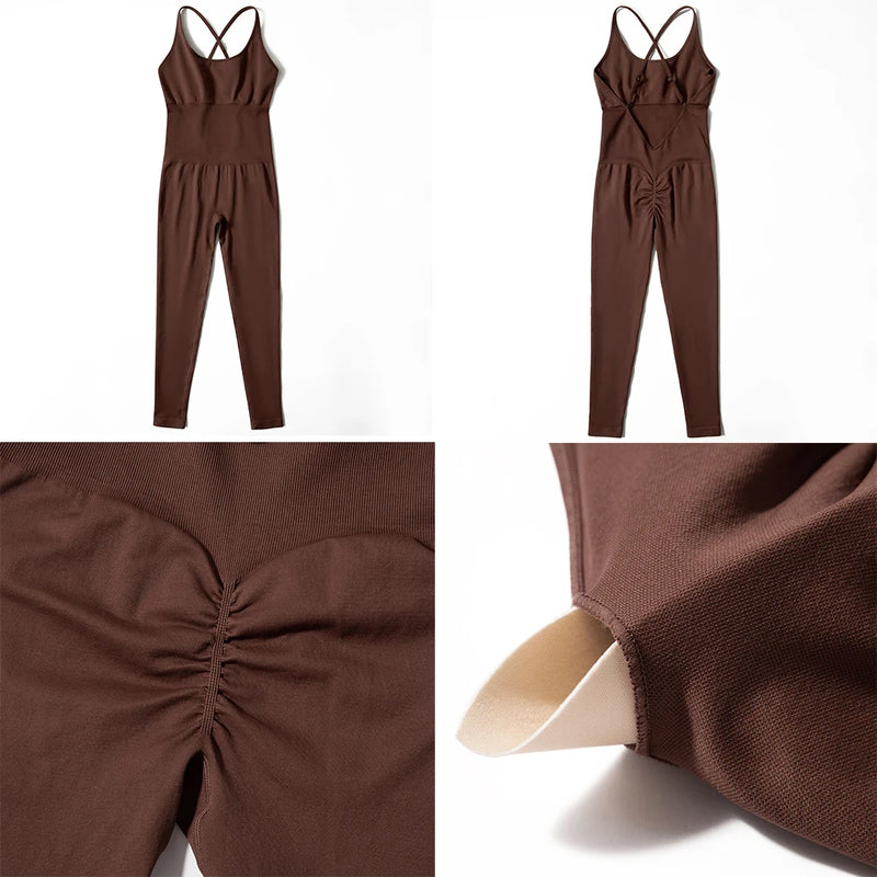 Macacão Fitness Feminino Cintura Modeladora – Alças Cruzadas e Efeito Levanta Bumbum