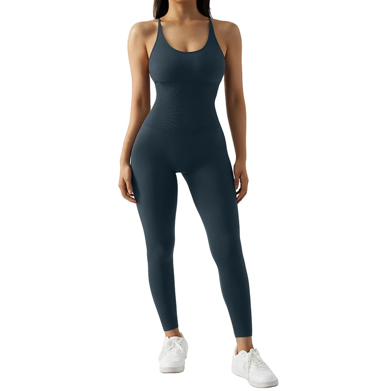 Macacão Fitness Feminino Cintura Modeladora – Alças Cruzadas e Efeito Levanta Bumbum