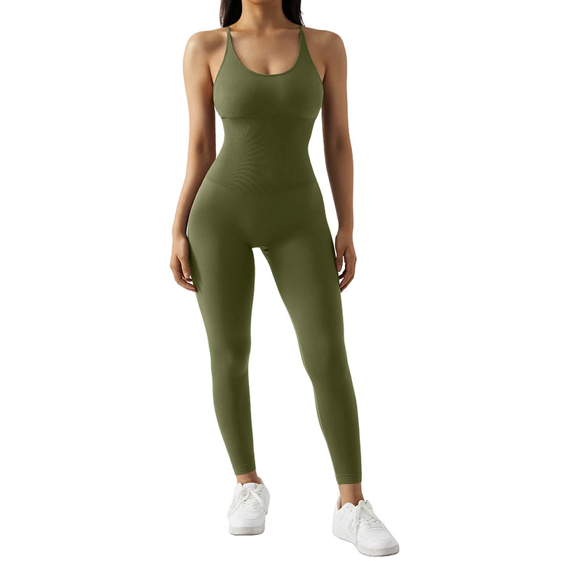 Macacão Fitness Feminino Cintura Modeladora – Alças Cruzadas e Efeito Levanta Bumbum