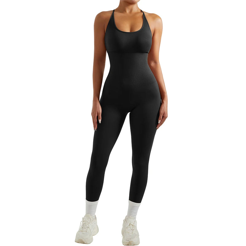 Macacão Fitness Feminino Cintura Modeladora – Alças Cruzadas e Efeito Levanta Bumbum