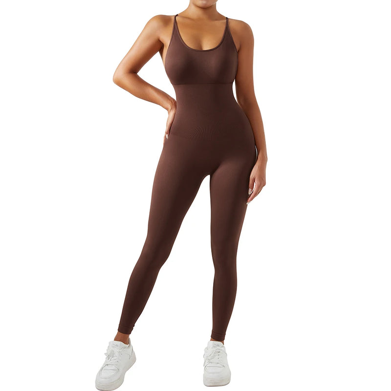 Macacão Fitness Feminino Cintura Modeladora – Alças Cruzadas e Efeito Levanta Bumbum