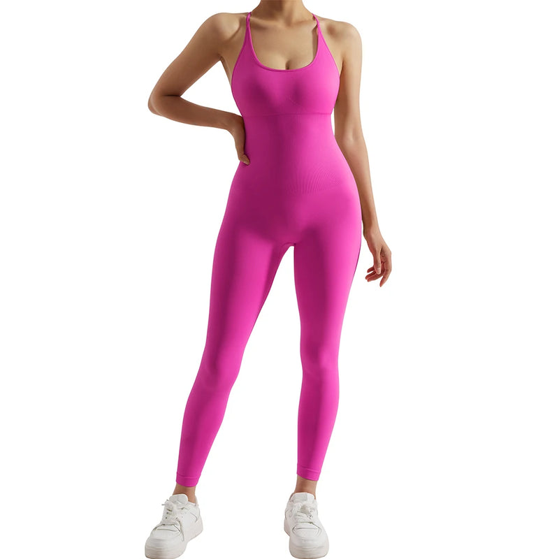 Macacão Fitness Feminino Cintura Modeladora – Alças Cruzadas e Efeito Levanta Bumbum