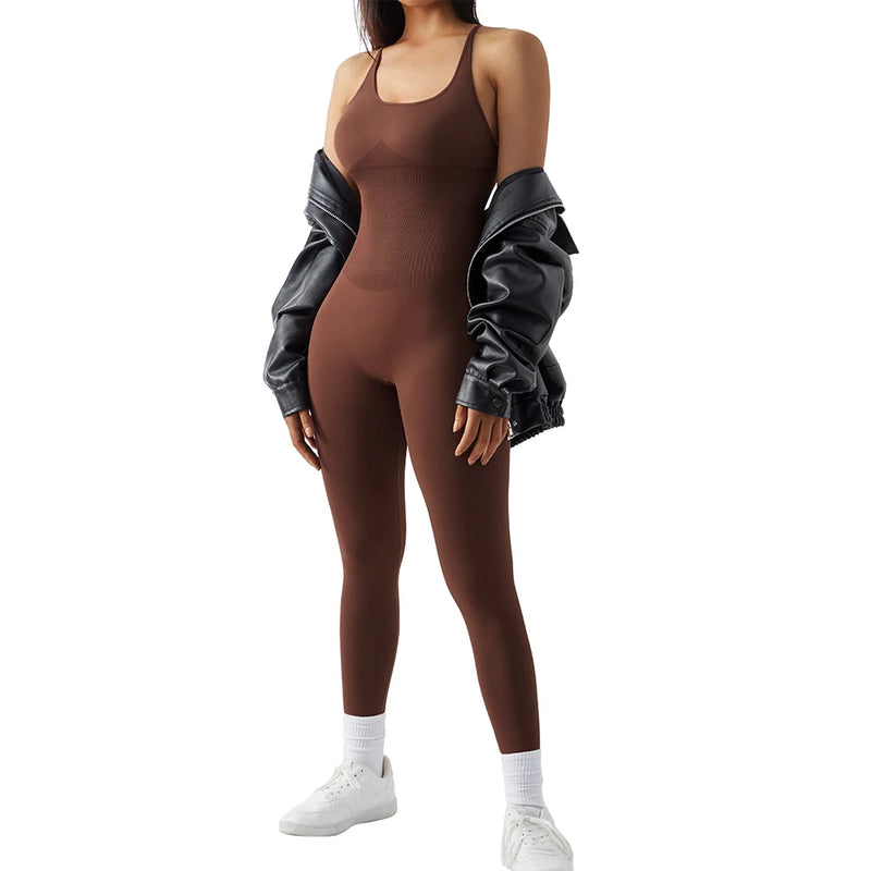 Macacão Fitness Feminino Cintura Modeladora – Alças Cruzadas e Efeito Levanta Bumbum